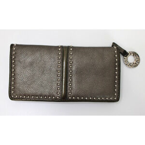 Brighton Wallet Pretty Tough Heritage Collection Pewter Silver Studded Gray Zip